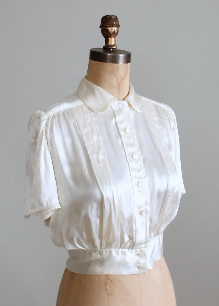 Vintage 1930s Ivory Silk Satin Blouse