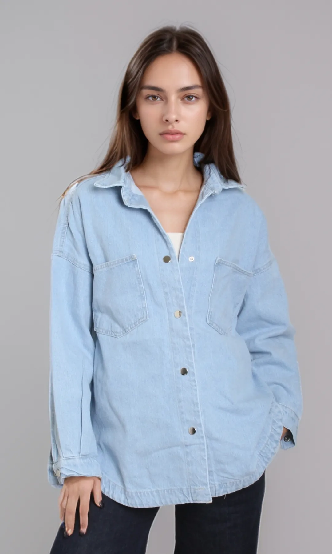 Women Long Denim Shirt (Blue)