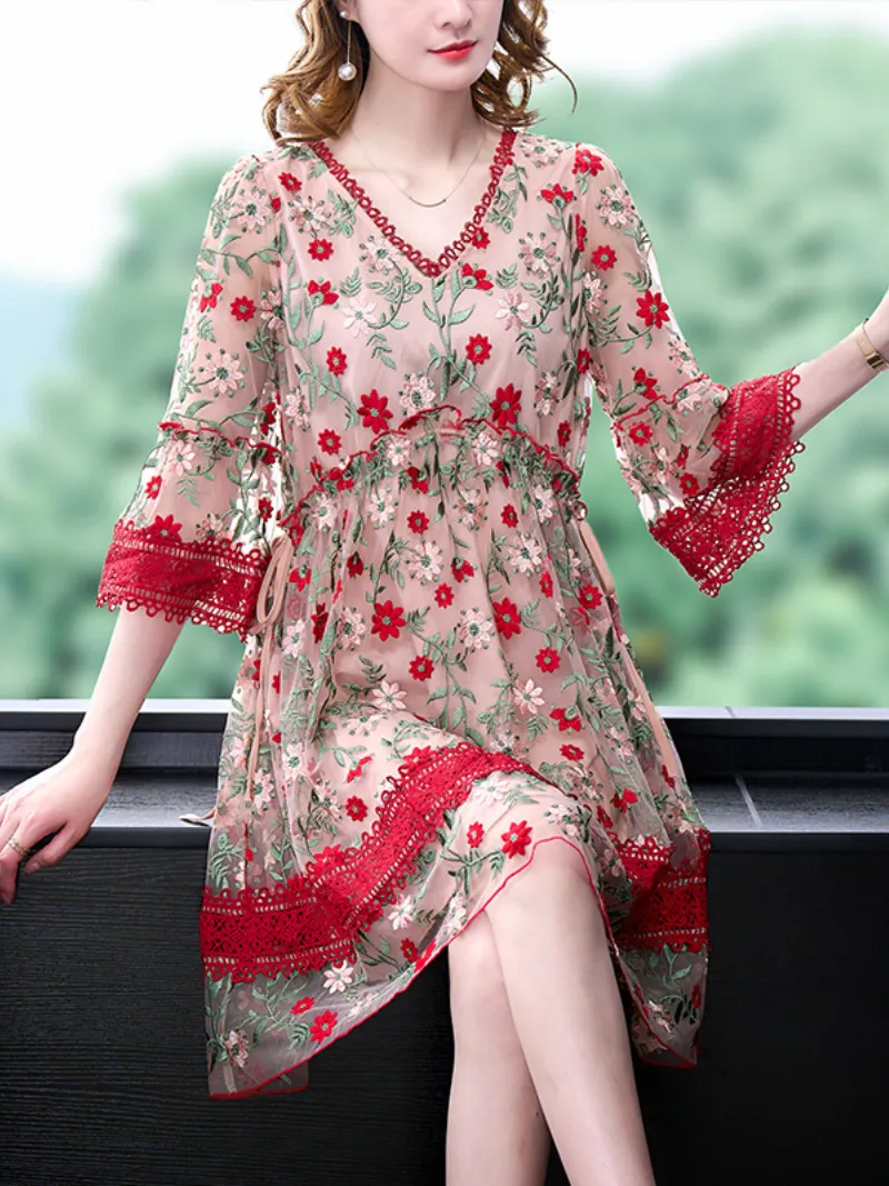 Women's Fashion Short A-Line Floral Print Casual Summer Loose Flowy Dress