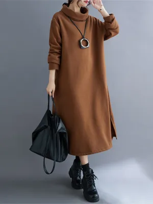 Women's Lloose High-Neck Side Pockets A-Line  Dress