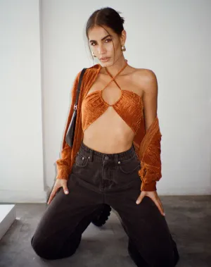 Yessa Velvet Crop Top in Rust